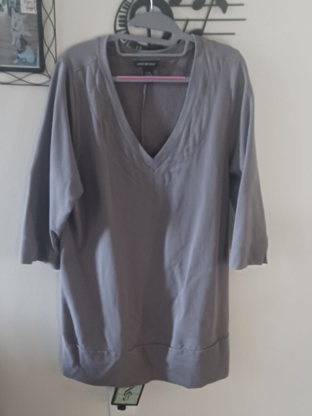 Lane Bryant Plus Long Tunic Vneck Grey 3/4 Sleeve Light Sweatshirt Stretch 14/16